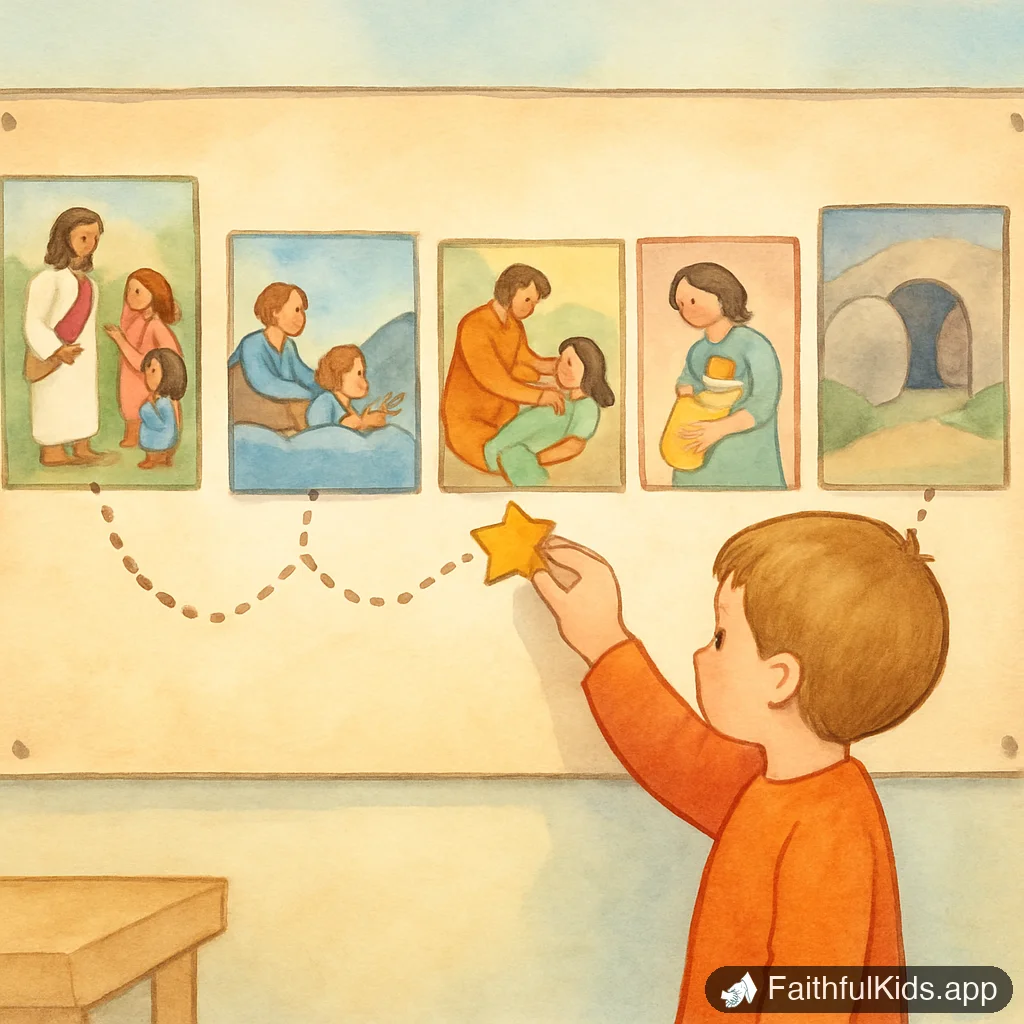 Faithful Kids Scope and Sequence: All 31 Series and 310 Lessons in Bible Order - Key Moment Illustration