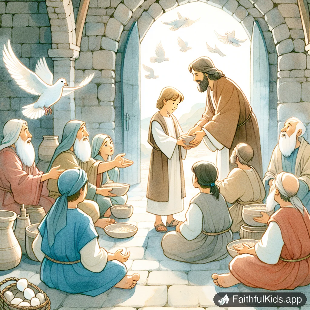 Feeding the Five Thousand for Kids: Bible Story Explained Simply - Key Moment Illustration