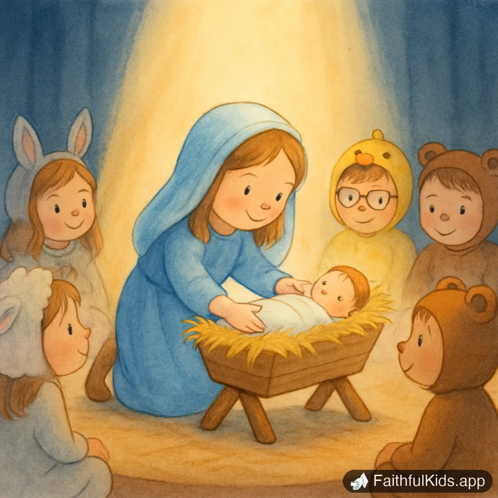 Nativity Play Script for Kids: Free, 10 Minutes, Cast of 8-40 - Key Moment Illustration