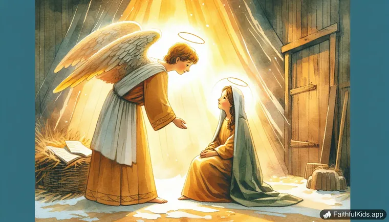 Birth of Jesus: illustration from An Angel Visits Mary