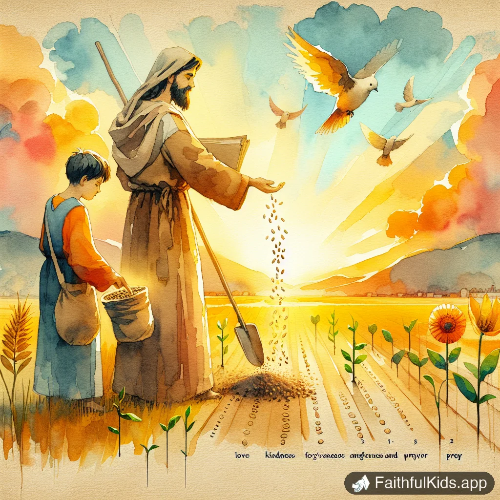 The Sower and the Seeds for Kids: Bible Story Explained Simply - Key Moment Illustration