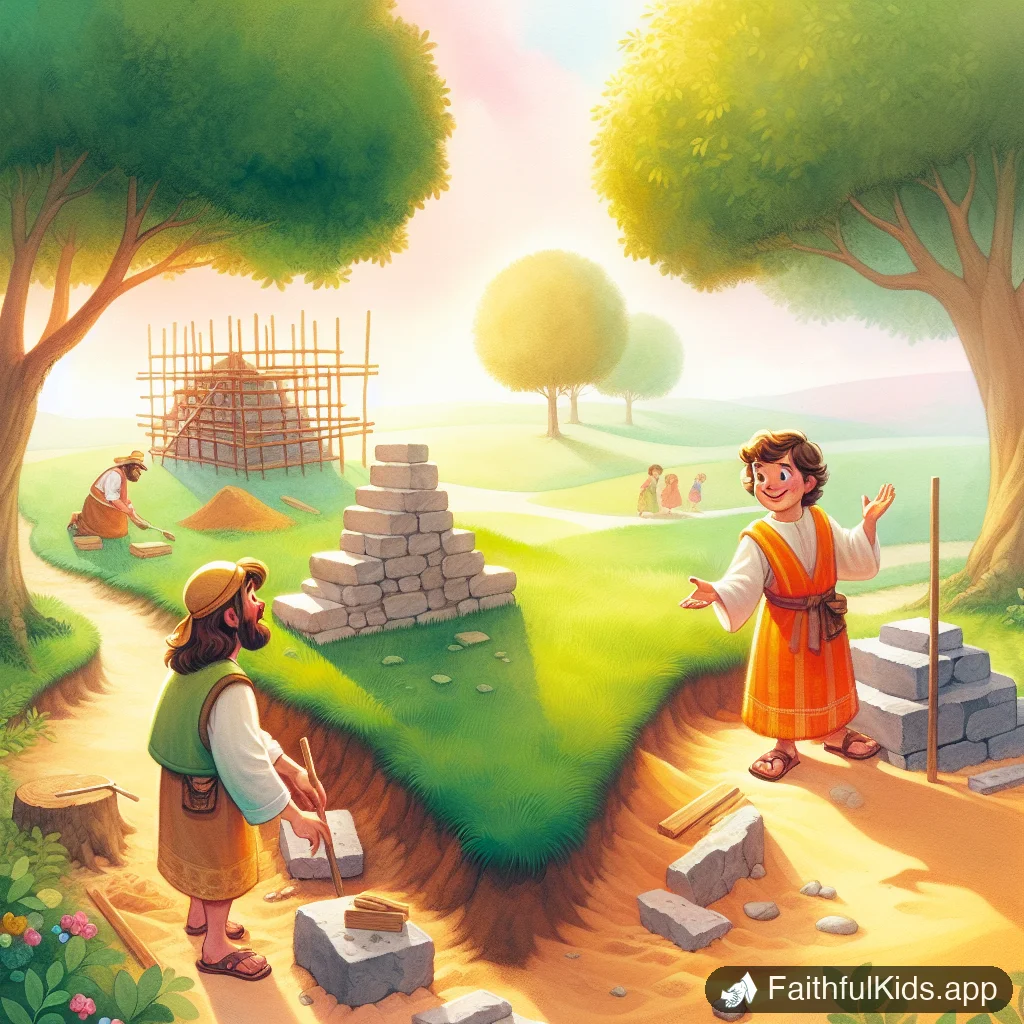 Illustration from The Wise and Foolish Builders for Kids: Bible Story Explained Simply