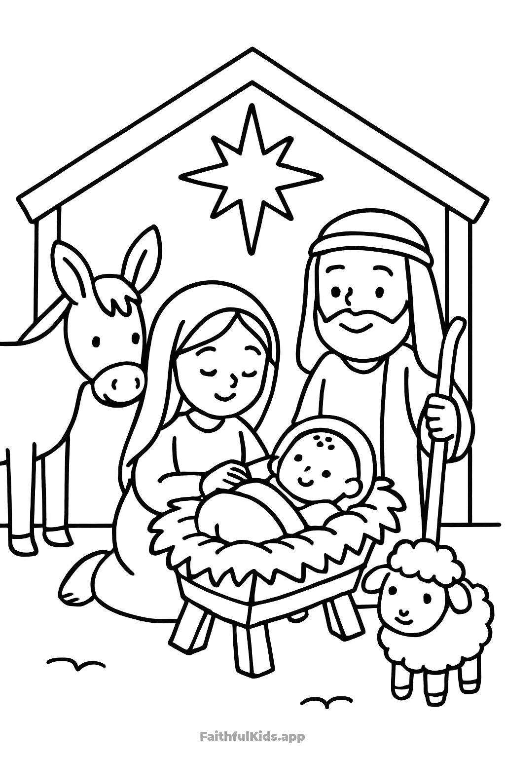 Baby Jesus in the Manger Bible coloring page for kids — free printable
