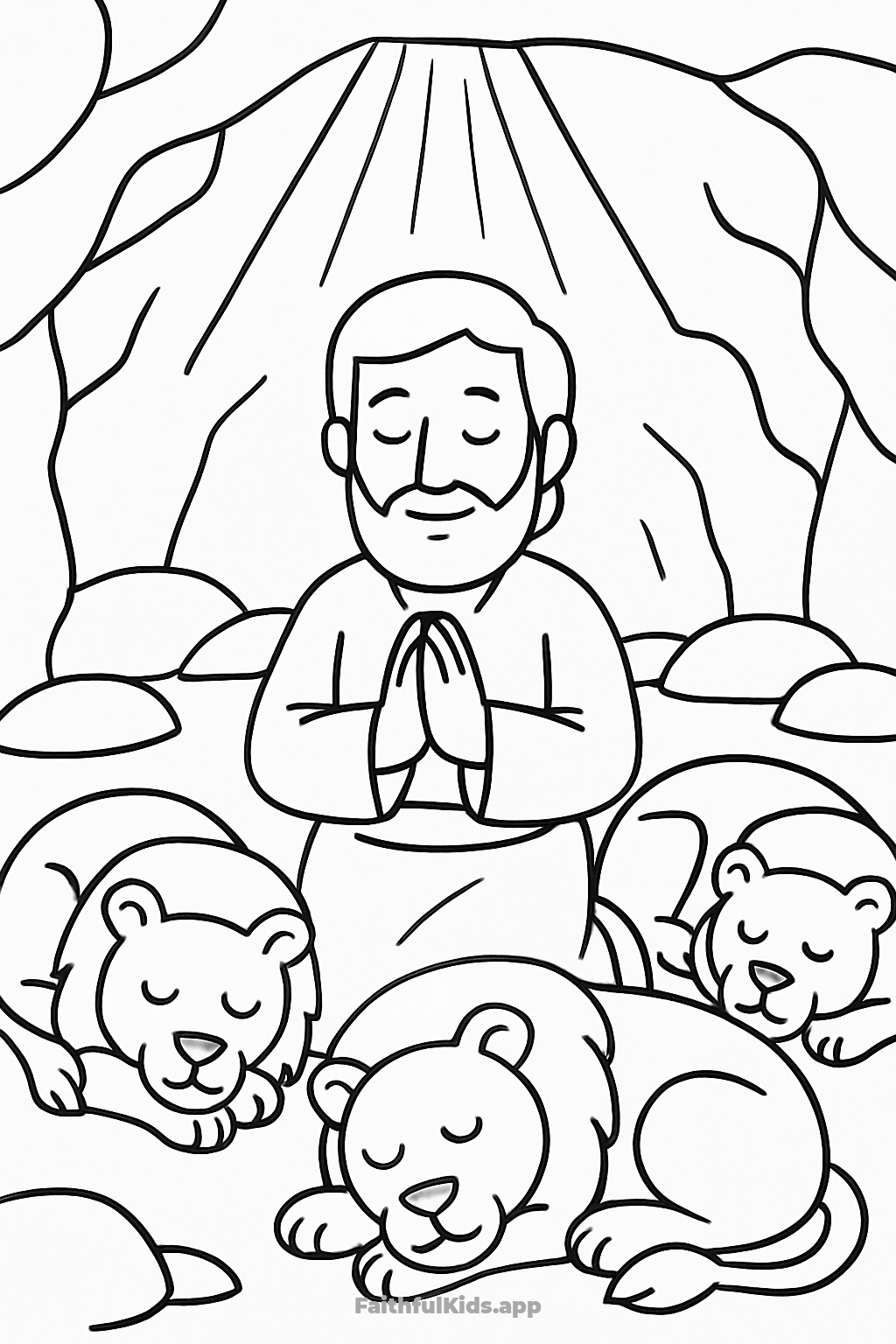 Daniel in the Lions' Den Bible coloring page for kids — free printable