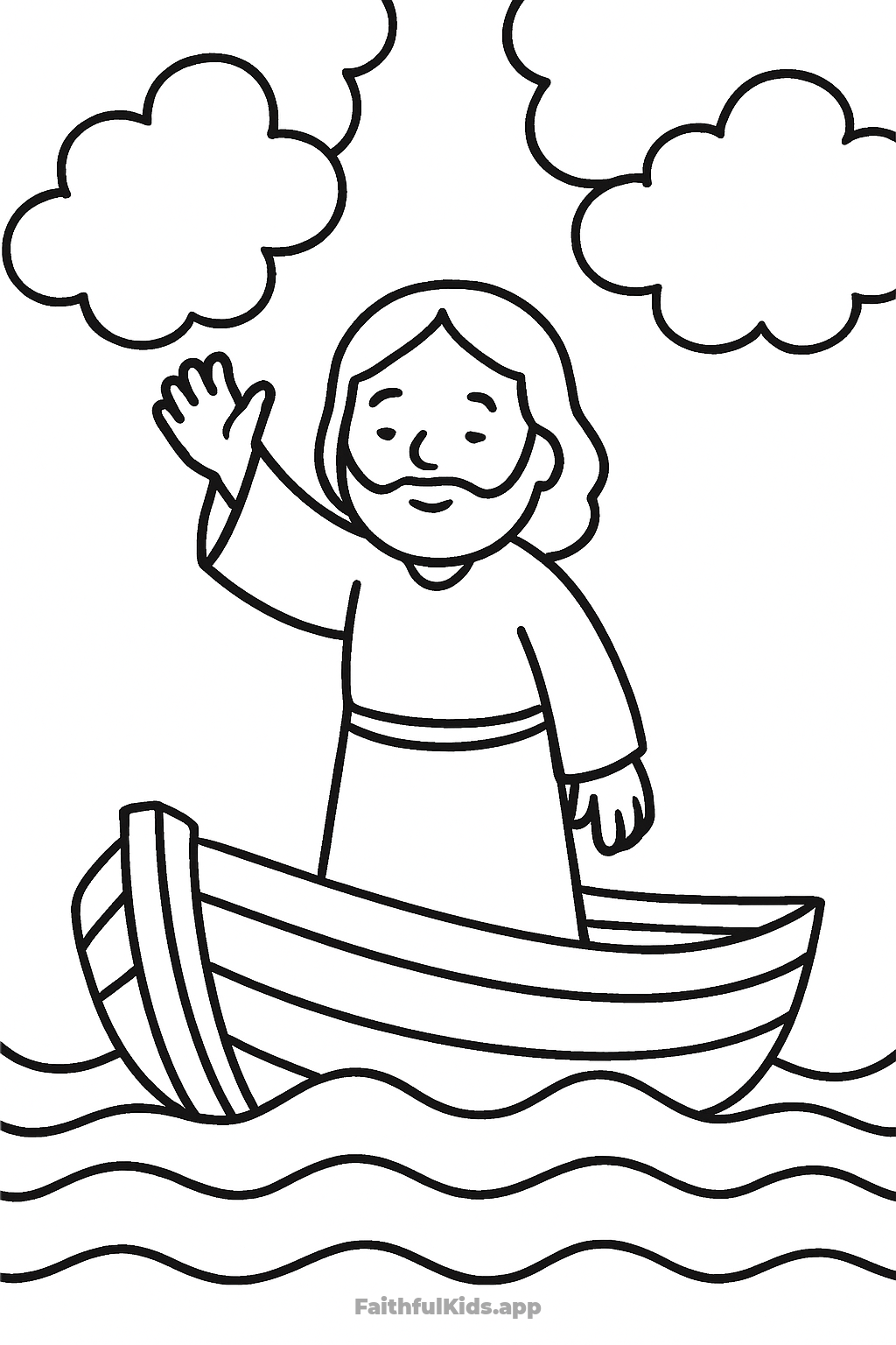 Jesus Calms the Storm Bible coloring page for kids — free printable