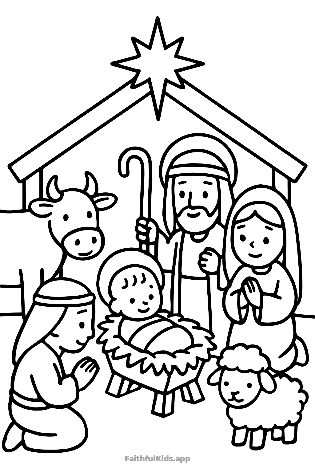 The Nativity Scene Bible coloring page for kids — free printable