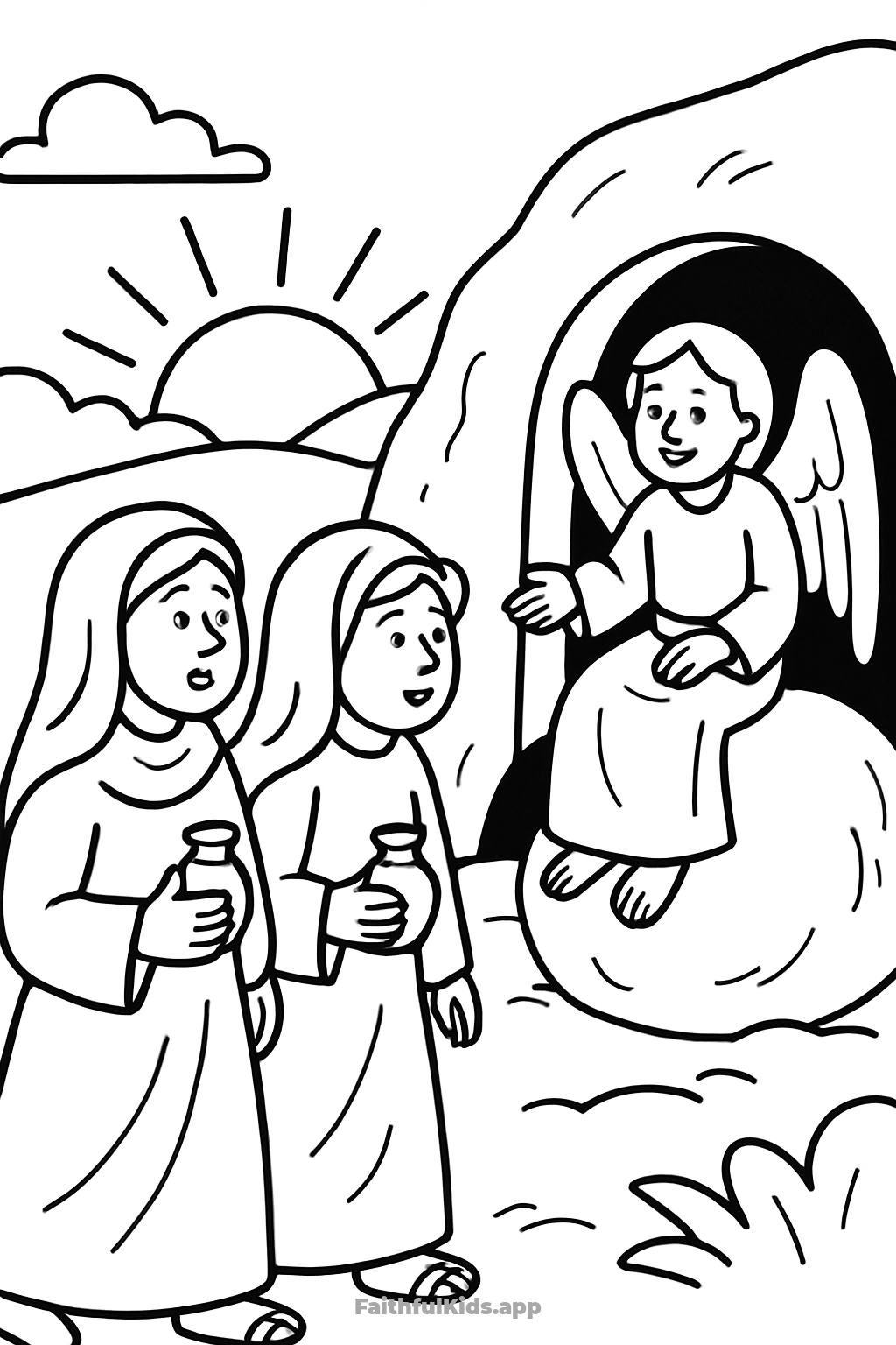Resurrection Morning Bible coloring page for kids — free printable