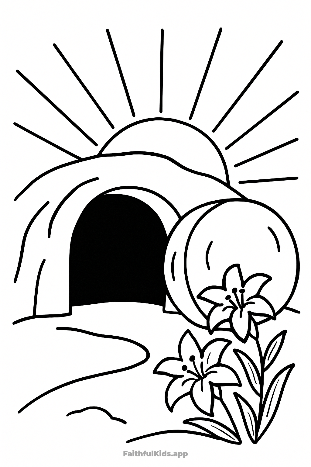 The Empty Tomb Bible coloring page for kids — free printable