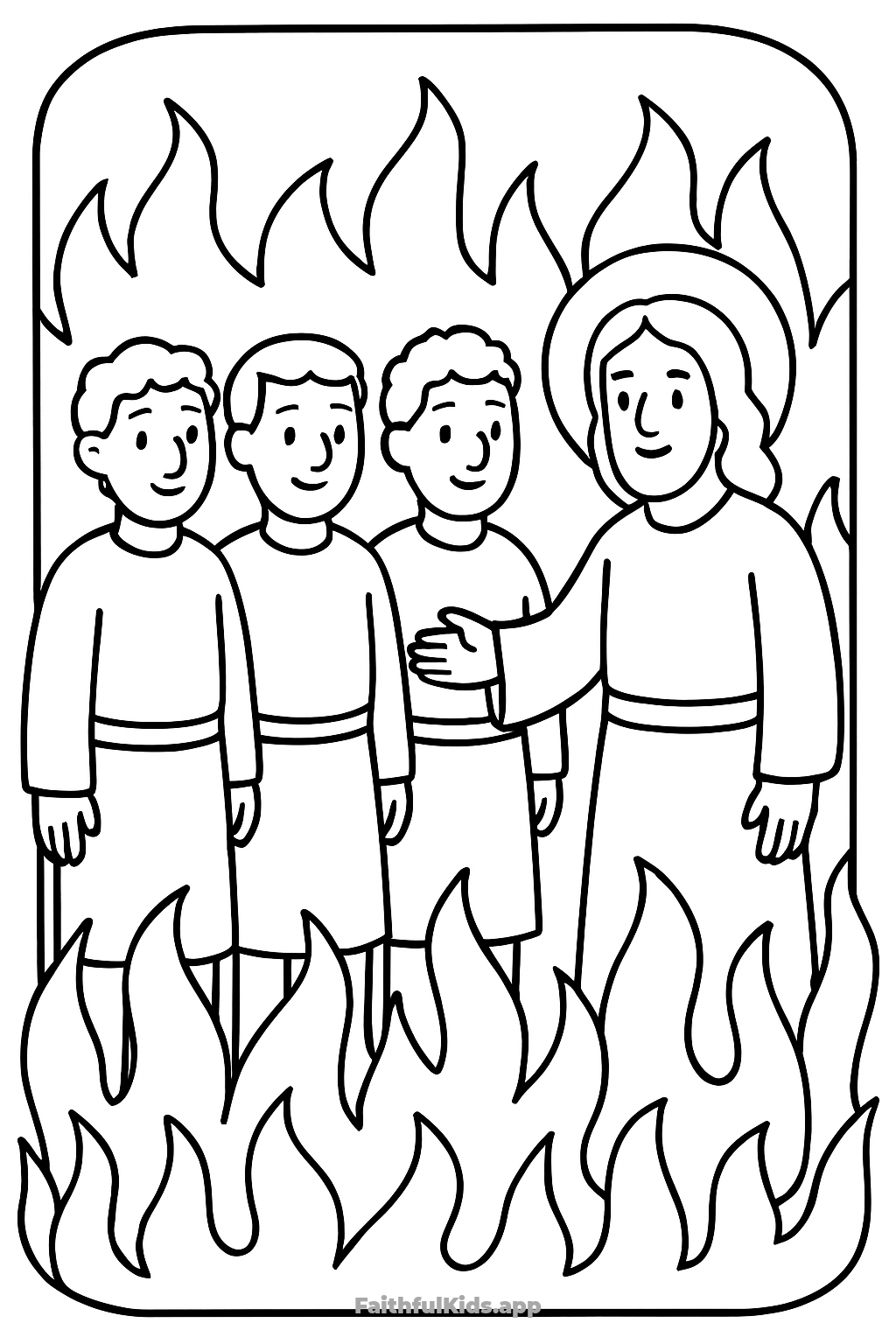 The Fiery Furnace Bible coloring page for kids — free printable