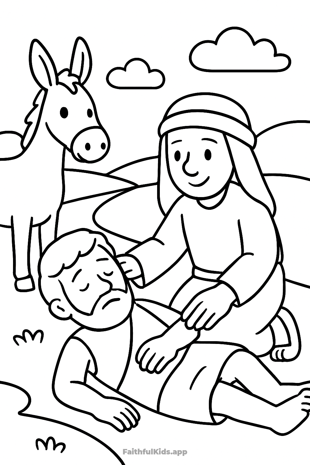The Good Samaritan Bible coloring page for kids — free printable